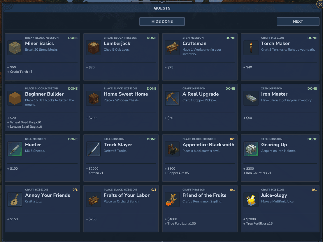 Our Quest system will help guide you through progression.