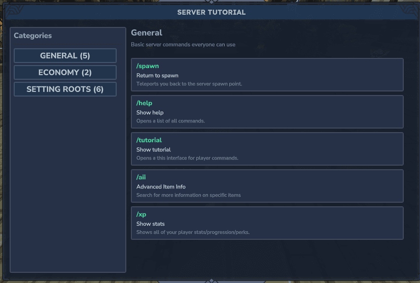 Built in commands reference so you never have to worry about forgetting commands.